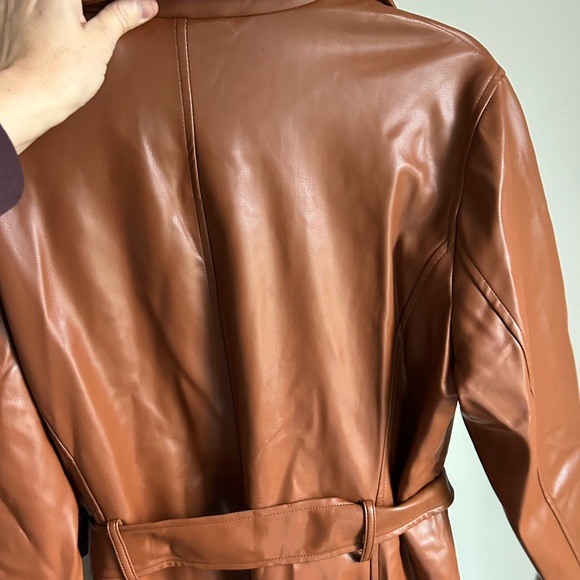SCOOP Long Moto Brown Faux Leather Trench Coat cognac XL NEW! - Picture 6 of 6